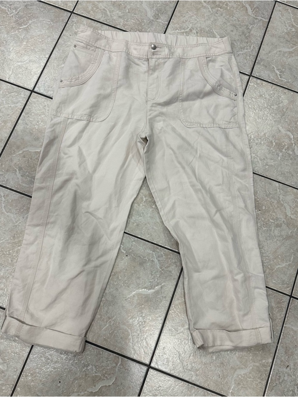 Chico's Beige Linen Blend Cropped Chinos